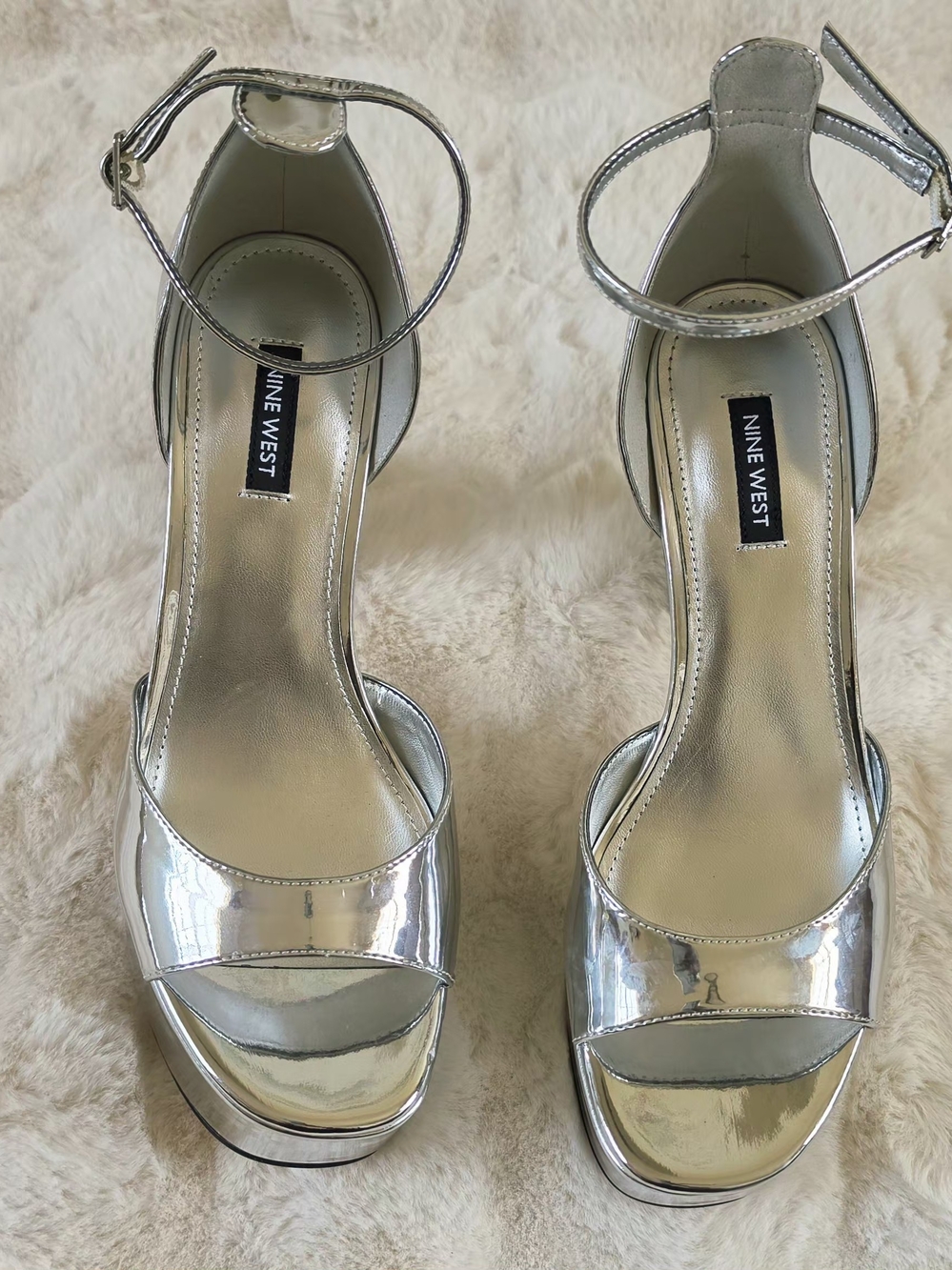Nine West Metallic Silver Ankle-Strap Platform Sandals